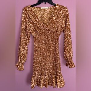 Liberty Brown Tan Ruched Sheath Dress